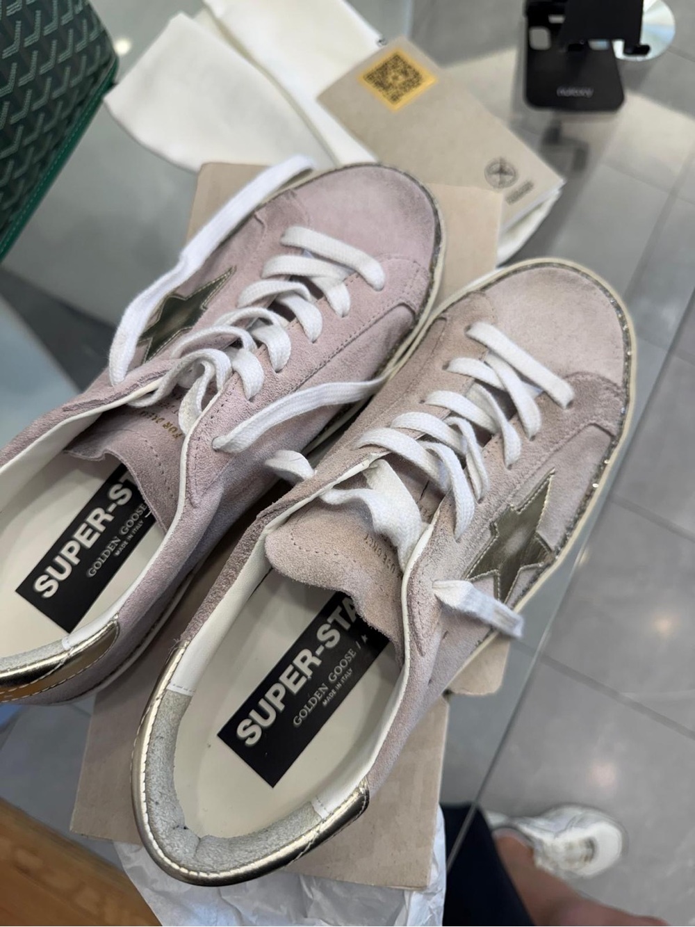 Golden Goose Super-Star Sneakers in Pale Pink with Metallic Silver Star